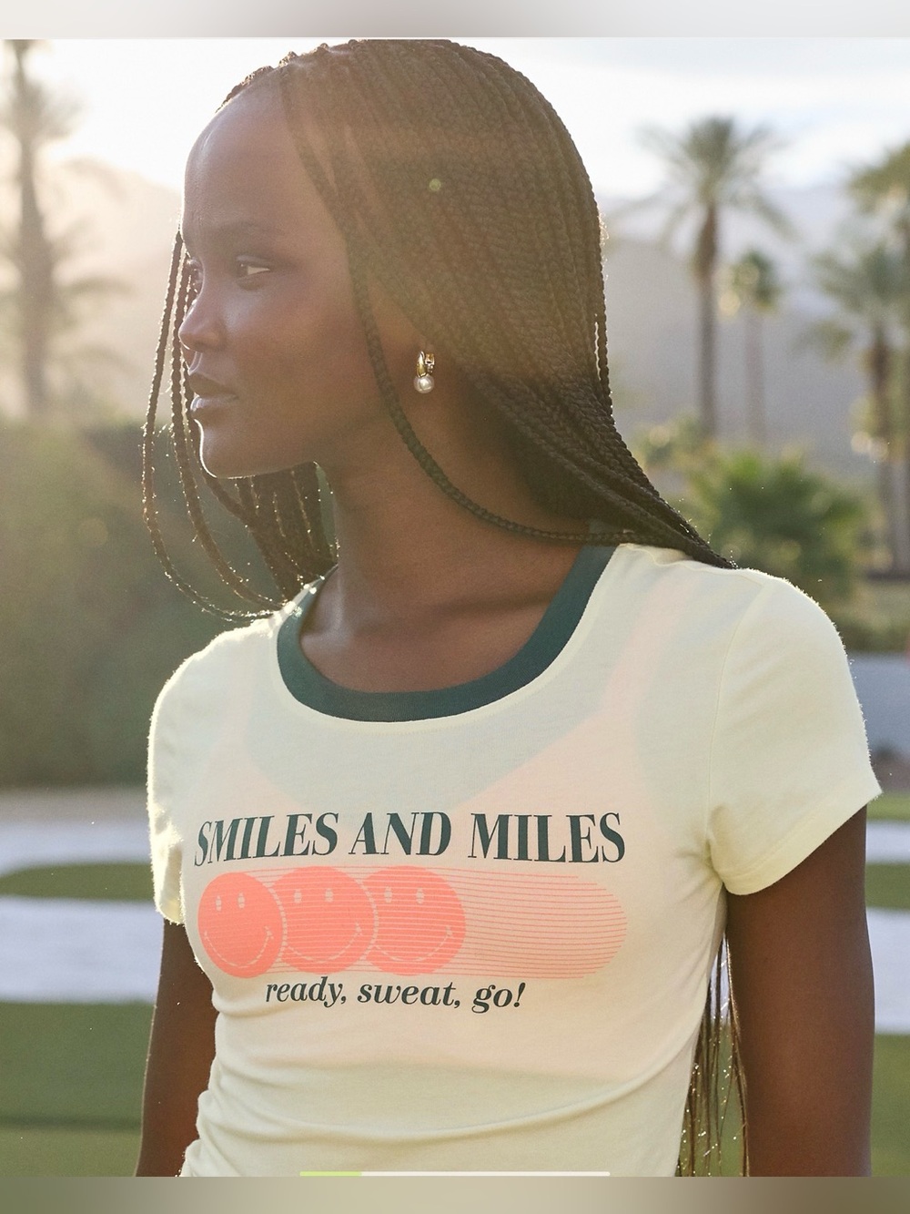 NWT OFFLINE by Aerie Smiley Ringer Graphic Tee | Green Beam | M